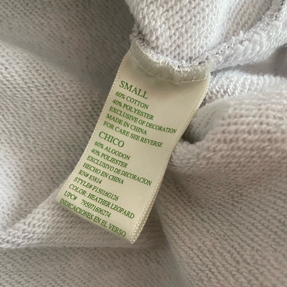 GreenTea Small Gray Leopard Animal Print Split Hem Pullover Casual Sweater - Picture 6 of 9